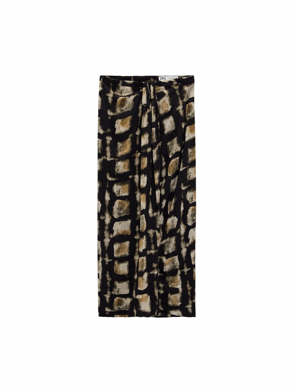 Zara Black & Brown Abstract Wrap Maxi Skirt